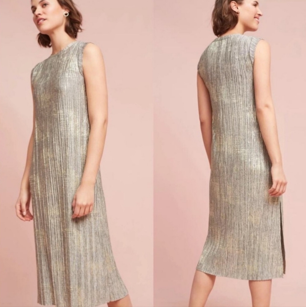 Anthropologie Akemi Kin Womens Size Small Corrina Metallic Gold Midi Dress